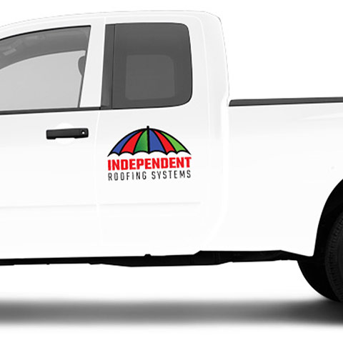 Close up of the independent roofing systems truck wrap