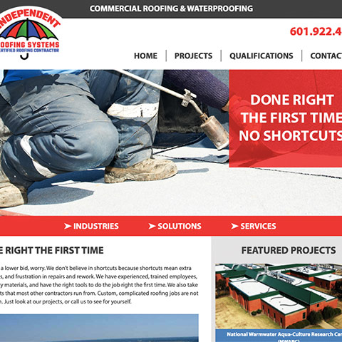 close up of the Independent Roofing Systems website