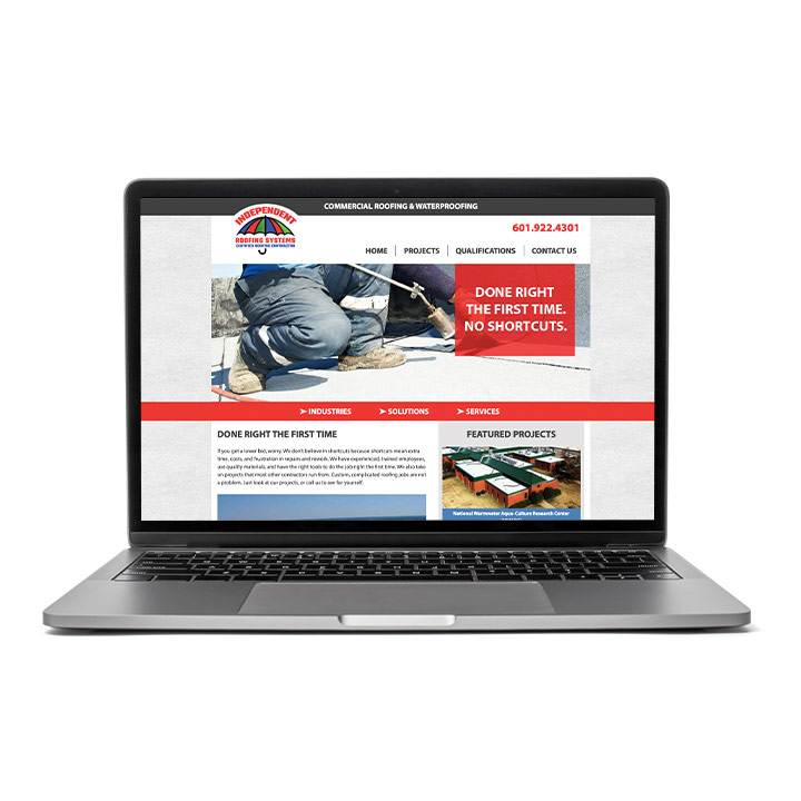 Independent Roofing Systems Website seen on laptop screen