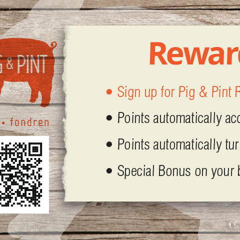 Close up of the Pig and Pint Rewards Card