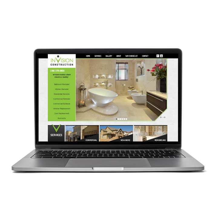 InVision Construction Website previewed on a laptop